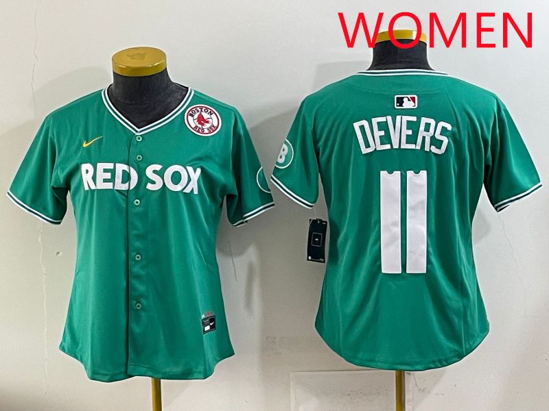 Women 2025 Boston Red Sox 11 Devers Dark Green Joint Name Nike MLB Jersey style 9